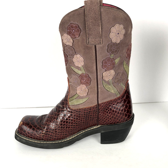 ARIAT Suede Snake Floral Boots Women's Sz 8B Maroon Purple Cowgirl Square 16263 - Picture 6 of 10